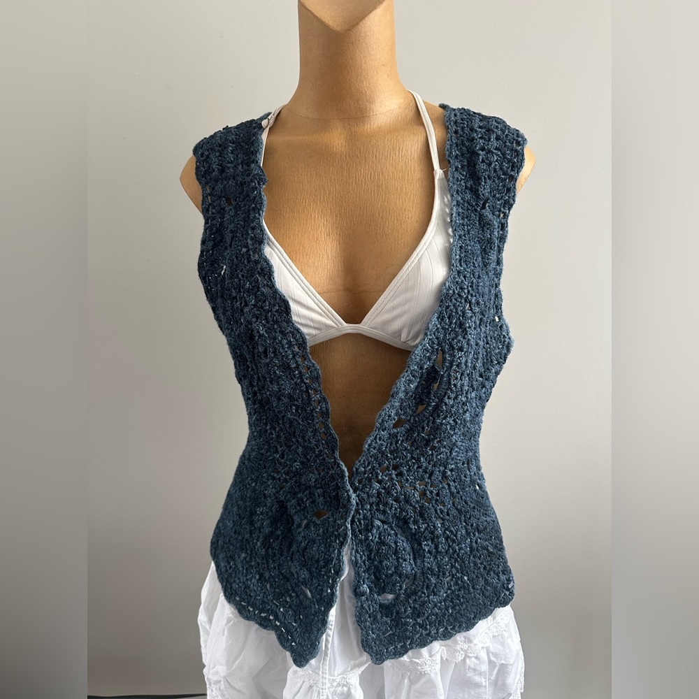 Vintage Denim Crochet Vest